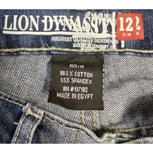 Lion Dynasty Women's Jeans Size 12 Slim Distressed Paint Made In Egypt Blue - Picture 2 of 14
